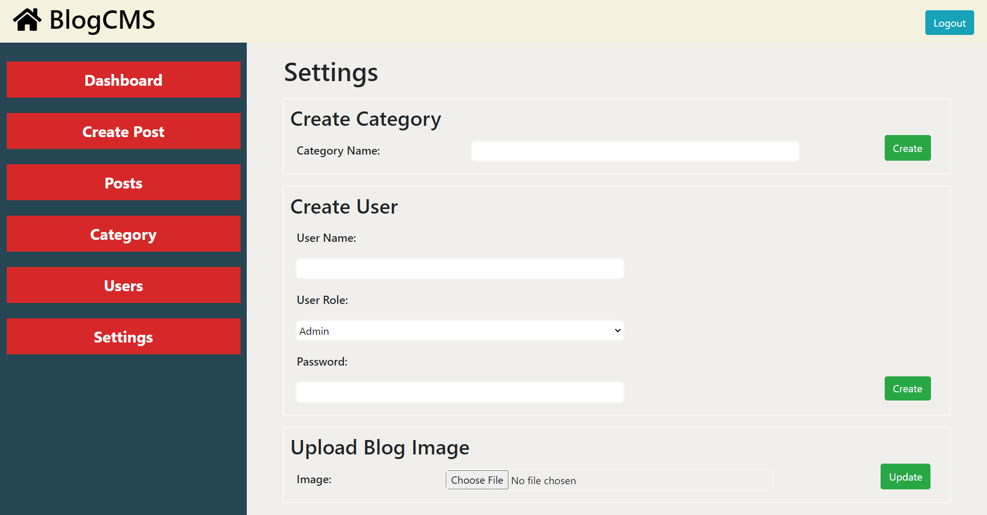 settings page